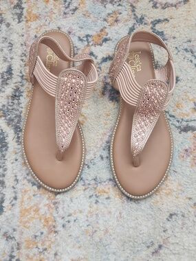 Jessica Cline Peach/Rose Bejeweled Sandals